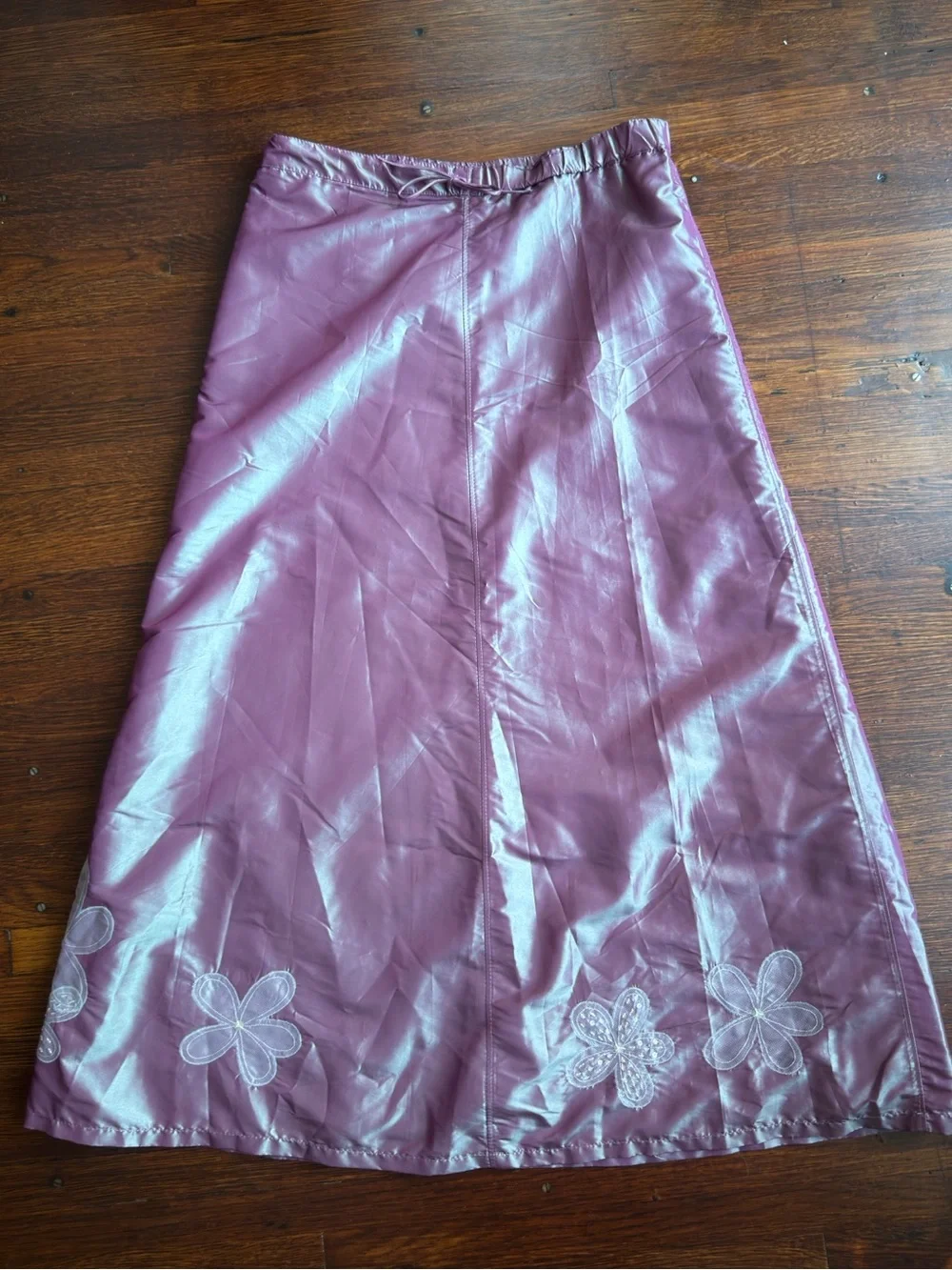 Girls Lavender A-Line Skirt with Floral Embroidery